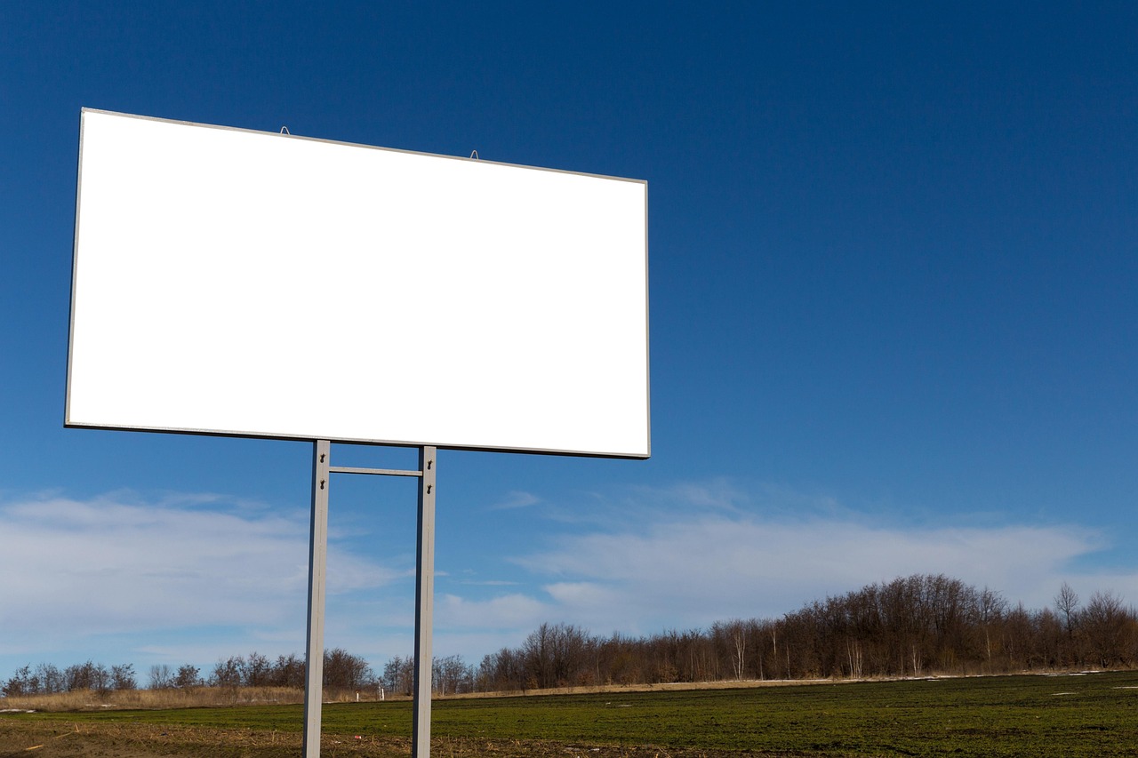 billboard, advertising, advert, business, frame, communication, nature, grass, sky, advertise, advertisement, announcement, banner, bill, blank, board, canvas, commercial